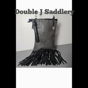 Double J Saddlery Croc Embossed 100% Genuine Leather Crossbody Bag With Fringe